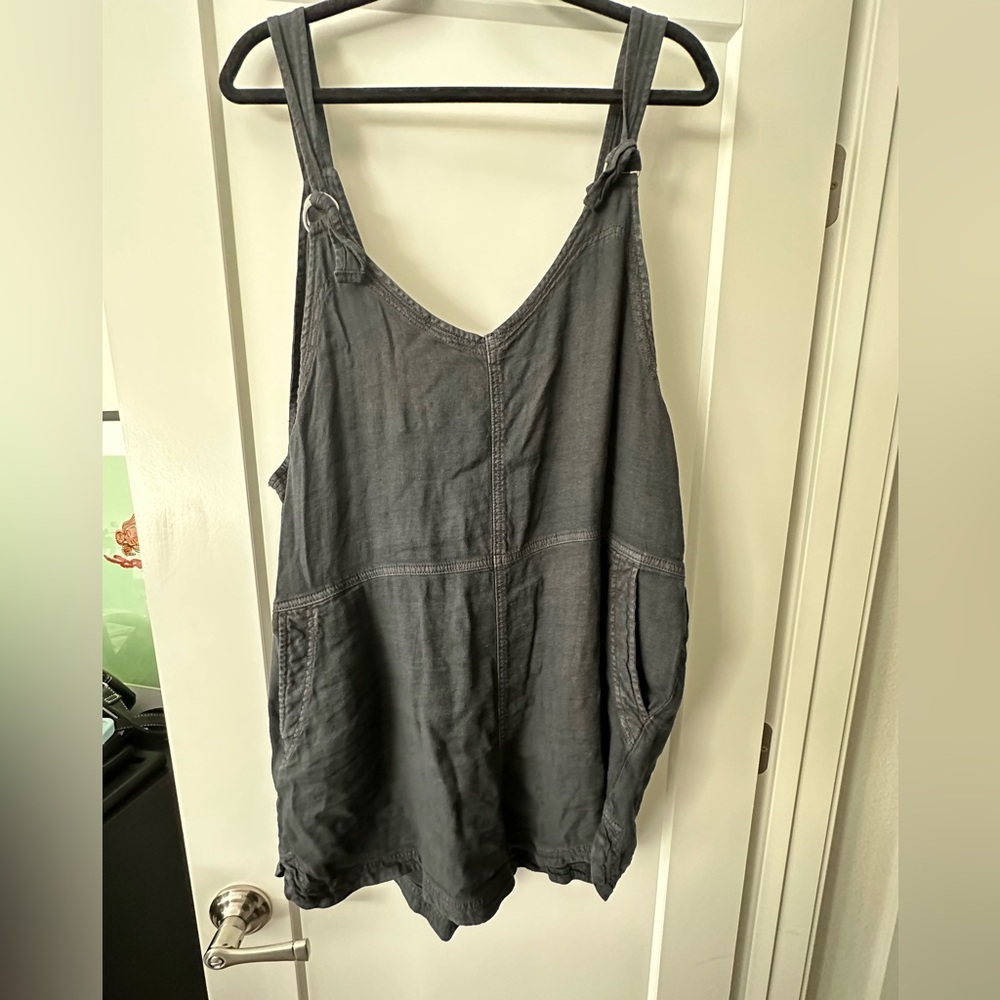 Black linen overalls with pockets XXL